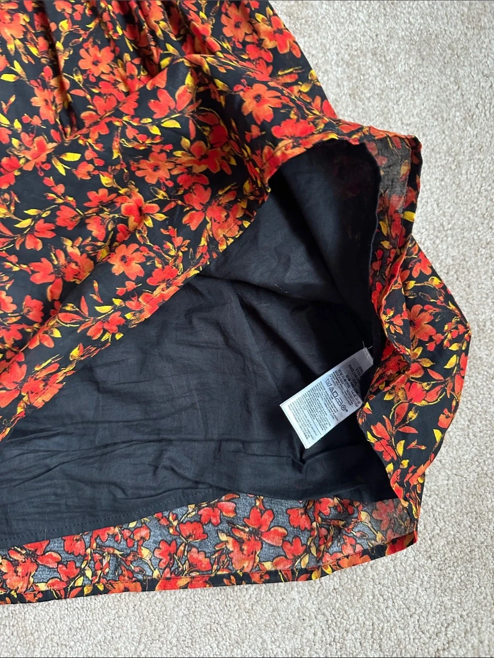 Girl's (teen) Black Dress with Red Floral Print Puff Sleeves
